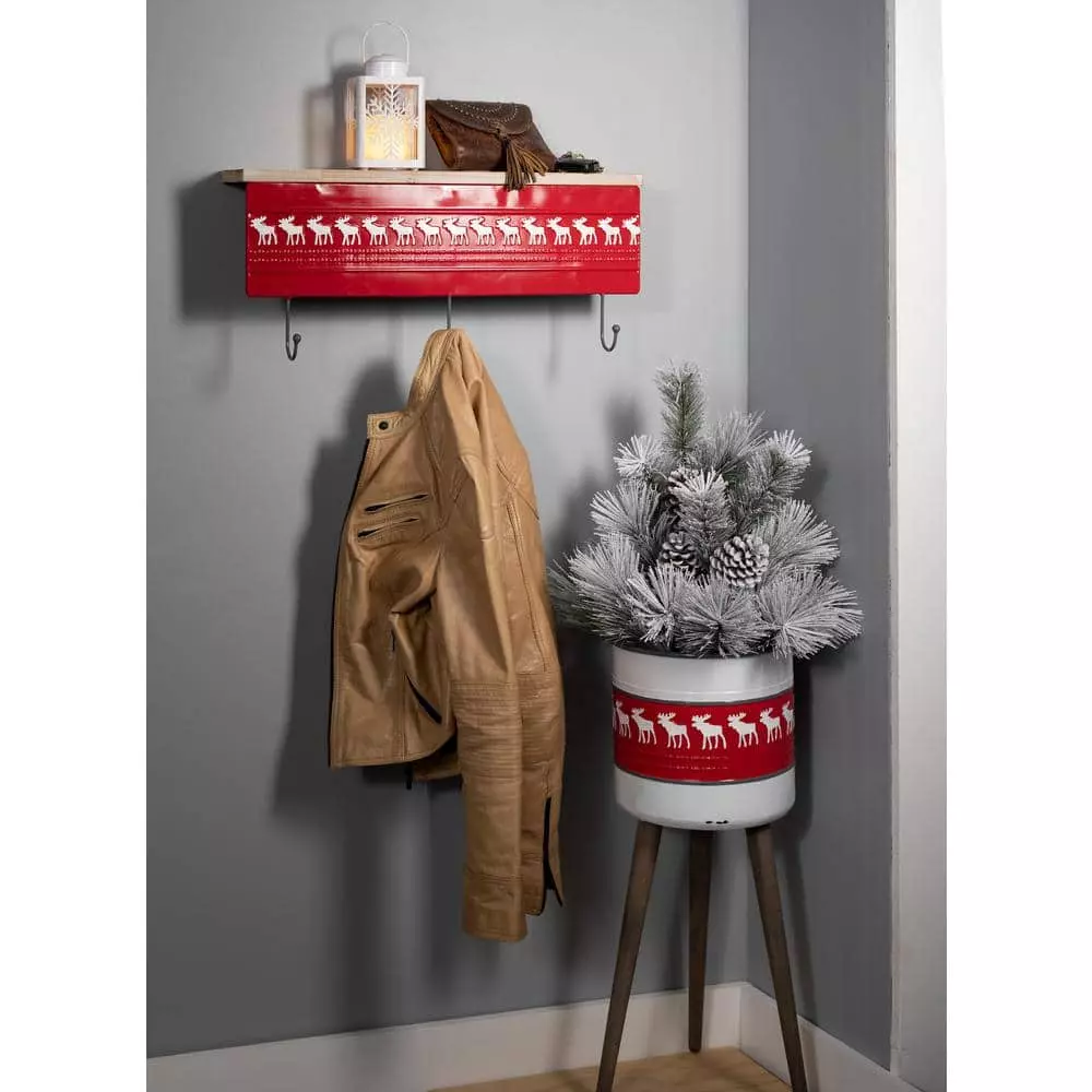 SULLIVANS Red & White Reindeer Metal and Wood Planter Stand (Set of 2) 5 SULLIVANS Red & White Reindeer Metal and Wood Planter Stand (Set of 2) - Image 3