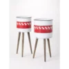 SULLIVANS Red & White Reindeer Metal and Wood Planter Stand (Set of 2)