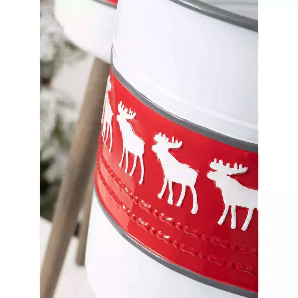 SULLIVANS Red & White Reindeer Metal and Wood Planter Stand (Set of 2) 4 SULLIVANS Red & White Reindeer Metal and Wood Planter Stand (Set of 2) - Image 2