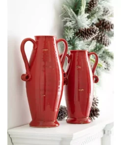 SULLIVANS Red Ceramic Handled Urn (Set of 2) -Vigoro sales Store red sullivans urn planters cm2955 4f 1000