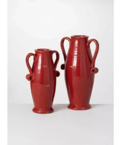 SULLIVANS Red Ceramic Handled Urn (Set of 2)