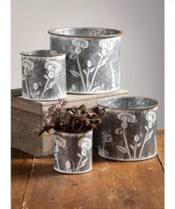 SULLIVANS Silver Metal Flower Patterned Planter (Set of 4) 9 SULLIVANS Silver Metal Flower Patterned Planter (Set of 4) -Vigoro sales Store silver sullivans plant pots met1702 1f 1000
