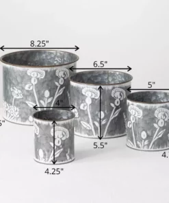 SULLIVANS Silver Metal Flower Patterned Planter (Set of 4) 8 SULLIVANS Silver Metal Flower Patterned Planter (Set of 4) -Vigoro sales Store silver sullivans plant pots met1702 4f 1000