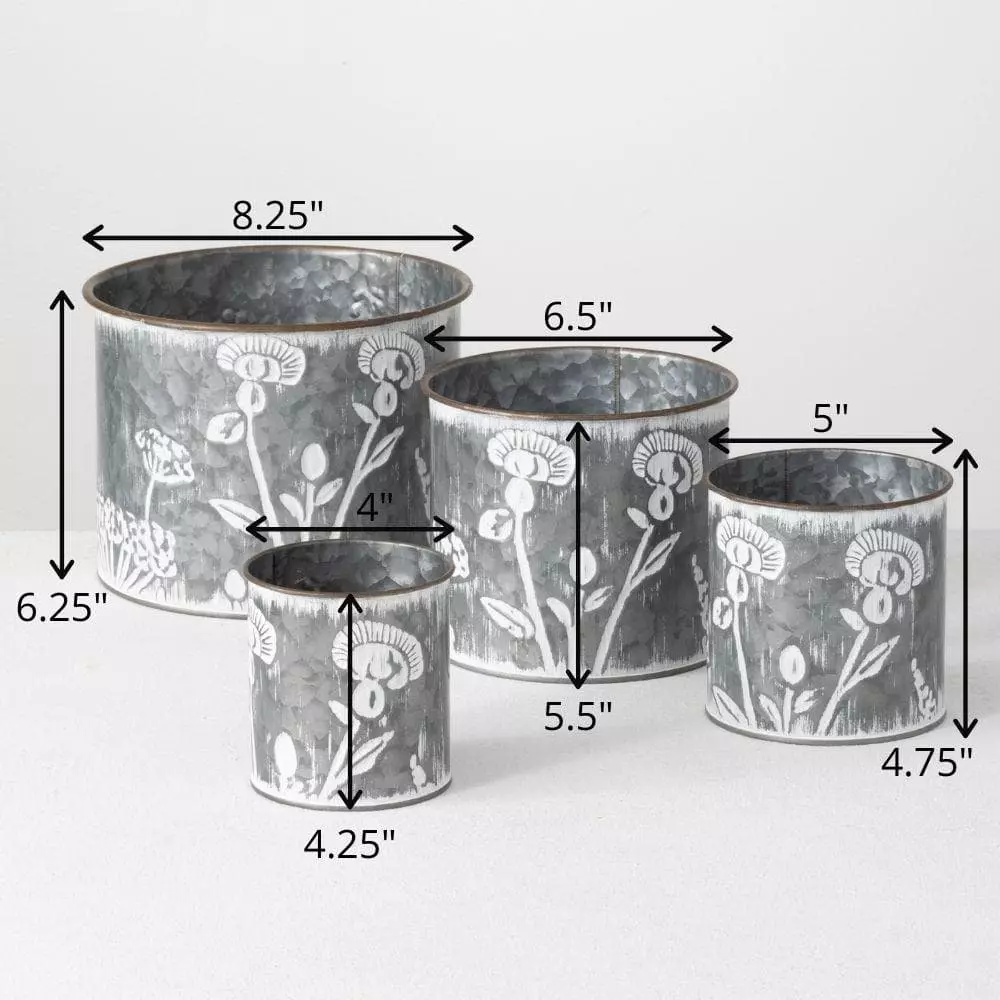 SULLIVANS Silver Metal Flower Patterned Planter (Set of 4) 5 SULLIVANS Silver Metal Flower Patterned Planter (Set of 4) - Image 3