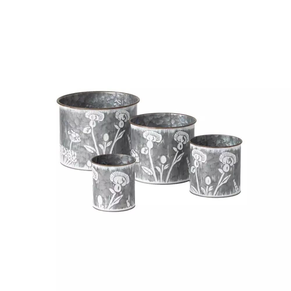 SULLIVANS Silver Metal Flower Patterned Planter (Set of 4) 3 SULLIVANS Silver Metal Flower Patterned Planter (Set of 4)