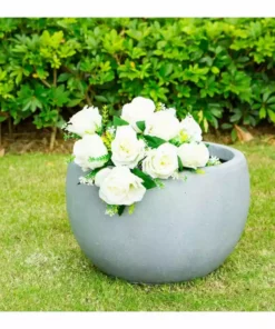 KANTE 12 in. W Round Slate Gray Concrete/Fiberglass Indoor Outdoor Modern Seamless Bowl Planter -Vigoro sales Store slate gray kante plant pots osc0049a c60611 44 1000