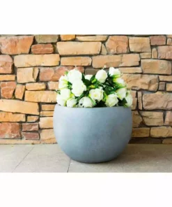 KANTE 12 in. W Round Slate Gray Concrete/Fiberglass Indoor Outdoor Modern Seamless Bowl Planter