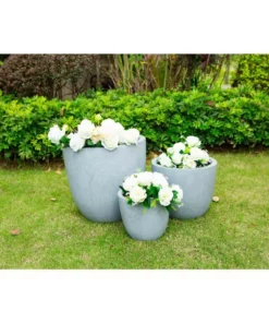 KANTE 18", 14" and 10"W Round Slate Gray Lightweight Concrete/Fiberglass Indoor Outdoor Elegant Seamless Planters (Set of 3) -Vigoro sales Store slate gray kante plant pots osc0050abc c60611 44 1000