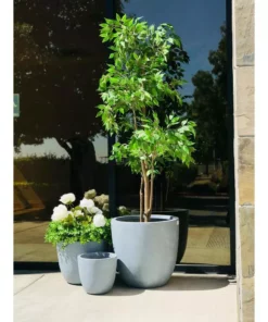 KANTE 18", 14" and 10"W Round Slate Gray Lightweight Concrete/Fiberglass Indoor Outdoor Elegant Seamless Planters (Set of 3) -Vigoro sales Store slate gray kante plant pots osc0050abc c60611 4f 1000