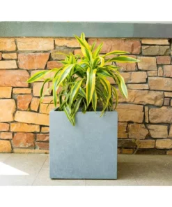 KANTE 10 in. W Square Slate Gray Lightweight Concrete/Fiberglass Indoor Outdoor Modern Elegant Planter