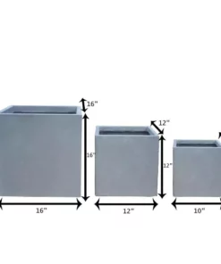 KANTE 16 in. x 12 in. and 10 in. W Square Slate Gray Concrete/Fiberglass Indoor Outdoor Elegant Planters -Vigoro sales Store slate gray kante plant pots osf0001abc c60611 1f 1000