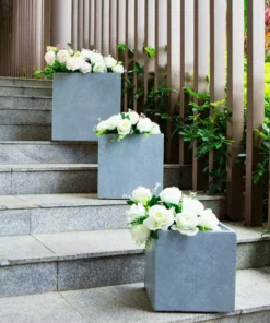 KANTE 16 in. x 12 in. and 10 in. W Square Slate Gray Concrete/Fiberglass Indoor Outdoor Elegant Planters -Vigoro sales Store slate gray kante plant pots osf0001abc c60611 4f 1000