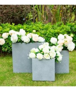 KANTE 16 in. x 12 in. and 10 in. W Square Slate Gray Concrete/Fiberglass Indoor Outdoor Elegant Planters