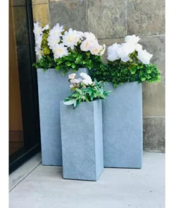 KANTE 28 in. x 24 in. and 20 in. H Square Slate Gray Concrete/Fiberglass Indoor Outdoor Modern Tall Planters -Vigoro sales Store slate gray kante plant pots osf0002abc c60611 44 1000