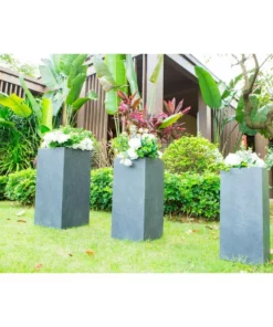 KANTE 28 in. x 24 in. and 20 in. H Square Slate Gray Concrete/Fiberglass Indoor Outdoor Modern Tall Planters -Vigoro sales Store slate gray kante plant pots osf0002abc c60611 4f 1000