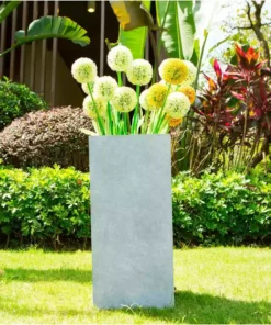 KANTE 24 in. H Square Slate Gray Concrete/Fiberglass Indoor Outdoor Elegant Tall Planter -Vigoro sales Store slate gray kante plant pots osf0002b c60611 4f 1000