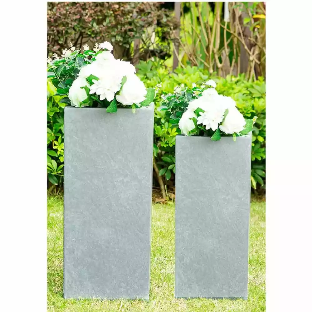 KANTE 28 in. and 24 in. H Square Slate Gray Concrete/Fiberglass Indoor Outdoor Modern Seamless Tall Planters (Set of 2) 3 KANTE 28 in. and 24 in. H Square Slate Gray Concrete/Fiberglass Indoor Outdoor Modern Seamless Tall Planters (Set of 2)
