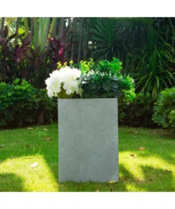 KANTE 13 in. H Square Slate Gray Lightweight Concrete/Fiberglass Indoor Outdoor Modern Planter -Vigoro sales Store slate gray kante plant pots osf0007a c60611 4f 1000