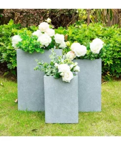 KANTE 19 in. x 16 in. and 13 in. H Square Slate Gray Concrete/Fiberglass Indoor Outdoor Elegant Planters (Set of 3)