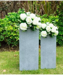 KANTE 19 in. and 16 in. H Square Slate Gray Concrete/Fiberglass Indoor Outdoor Modern Seamless Planters