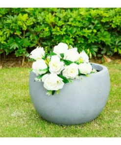 KANTE 8 in. Tall Slate Gray Lightweight Concrete Outdoor Round Bowl Planter -Vigoro sales Store slate gray kante plant pots rc0049a c60611 4f 1000