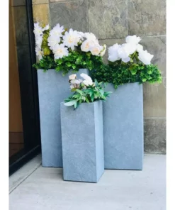 KANTE 28 in. Tall Slate Gray Lightweight Concrete Rectangle Modern Tapered Outdoor Planter (Set of 3) -Vigoro sales Store slate gray kante plant pots rf0002abc c60611 4f 1000