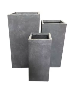 KANTE 28 in. Tall Slate Gray Lightweight Concrete Rectangle Modern Tapered Outdoor Planter (Set of 3)
