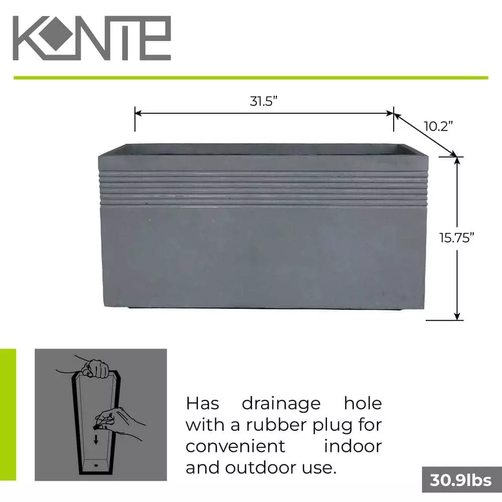 KANTE 31.5 in. L Slate Gray Lightweight Concrete Modern Rectangle Outdoor Planter 9 KANTE 31.5 in. L Slate Gray Lightweight Concrete Modern Rectangle Outdoor Planter - Image 7