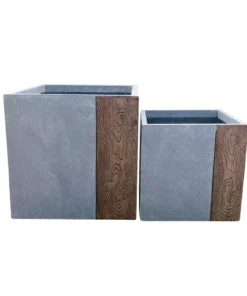 KANTE 16 in. and 12 in. Tall Timber Ridge Lightweight Concrete Modern Square Outdoor Planter Set
