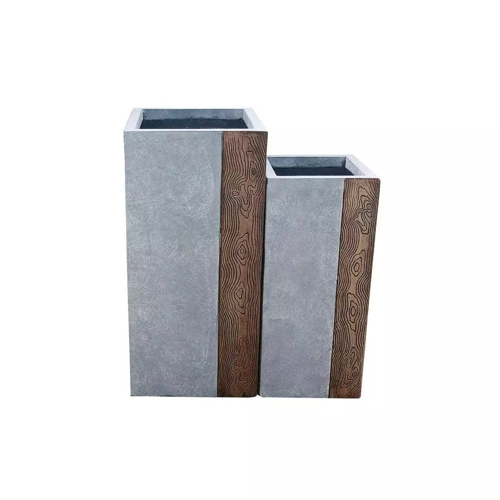 KANTE 28 in. and 24 in. Tall Timber Ridge Lightweight Concrete Tall Modern Square Outdoor Planter Set 3 KANTE 28 in. and 24 in. Tall Timber Ridge Lightweight Concrete Tall Modern Square Outdoor Planter Set