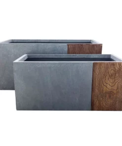 KANTE 31 in. and 23 in. Long Timber Ridge Lightweight Concrete Modern Rectangle Outdoor Planter Set