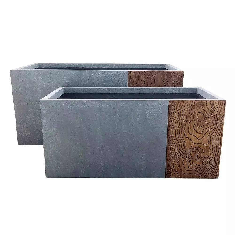 KANTE 31 in. and 23 in. Long Timber Ridge Lightweight Concrete Modern Rectangle Outdoor Planter Set 3 KANTE 31 in. and 23 in. Long Timber Ridge Lightweight Concrete Modern Rectangle Outdoor Planter Set
