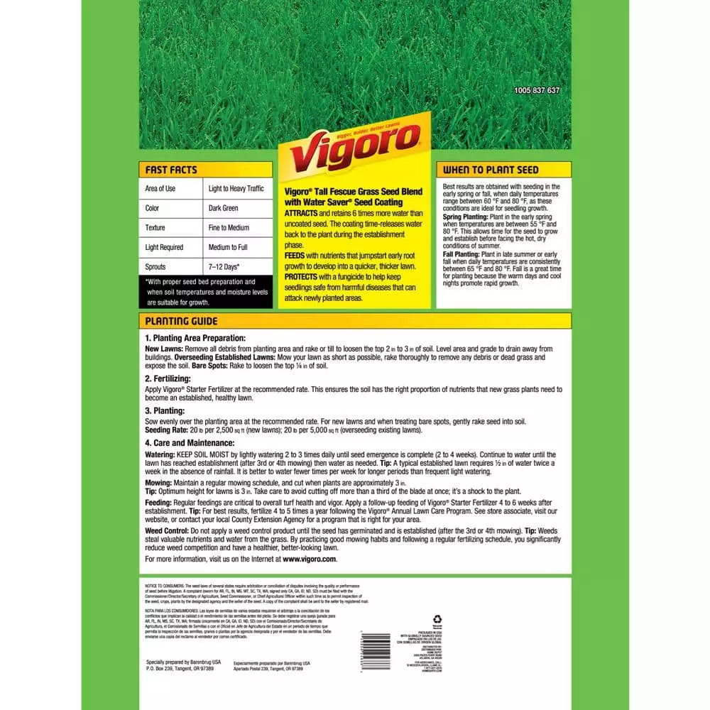 Vigoro 20 lbs. Tall Fescue Grass Seed Blend with Water Saver Seed Coating 5 Vigoro 20 lbs. Tall Fescue Grass Seed Blend with Water Saver Seed Coating - Image 3