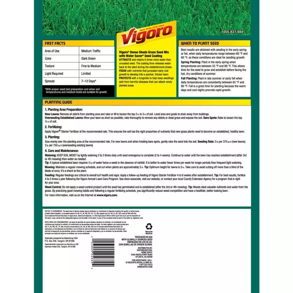 Vigoro 3 lbs. Dense Shade Grass Seed Mix with Water Saver Seed Coating 5 Vigoro 3 lbs. Dense Shade Grass Seed Mix with Water Saver Seed Coating - Image 3