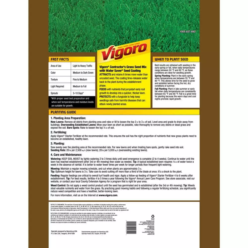 Vigoro 20 lbs. Contractor's Grass Seed Southern Mix with Water Saver Seed Coating 5 Vigoro 20 lbs. Contractor's Grass Seed Southern Mix with Water Saver Seed Coating - Image 3