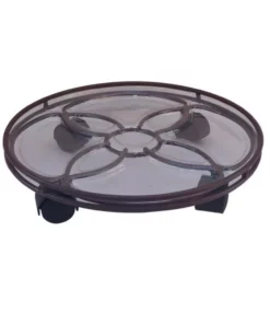 Vigoro 13.6 in. x 13.6 in. x 2.8 in. Brown Metal Plant Caddy