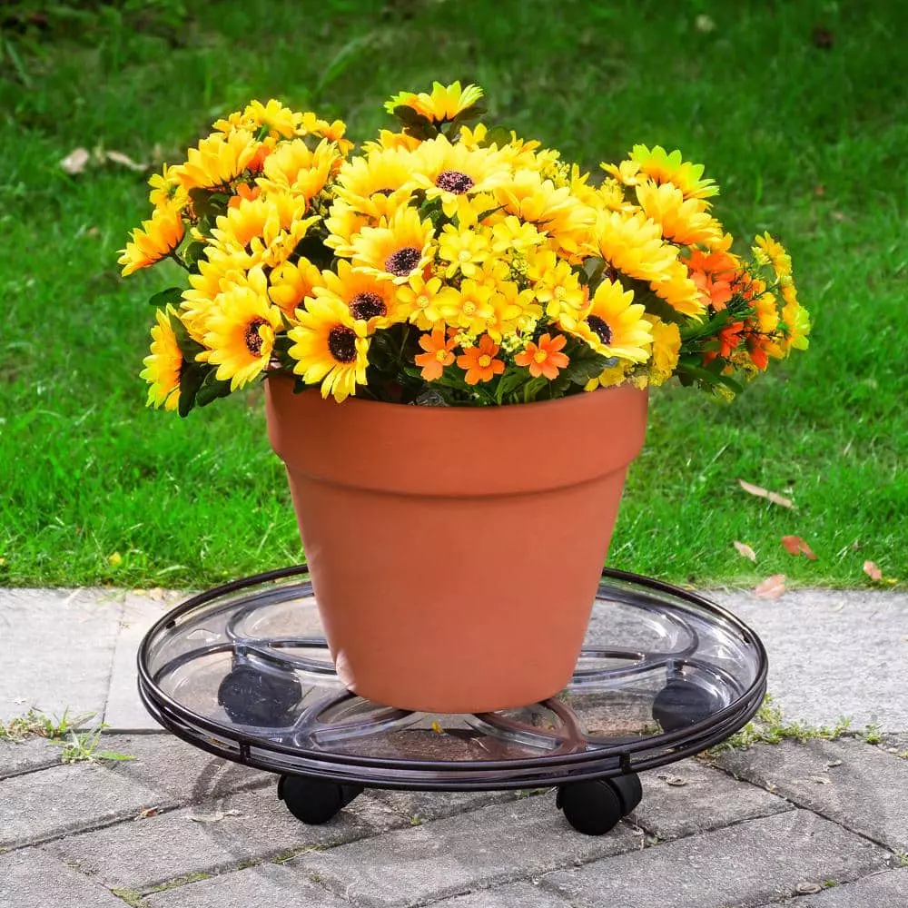 Vigoro 17 in. x 17 in. x 2.8 in. Silver Metal Plant Caddy 6 Vigoro 17 in. x 17 in. x 2.8 in. Silver Metal Plant Caddy - Image 4