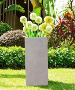 KANTE 28 in. L Square Weathered Concrete/Fiberglass Indoor Outdoor Modern Tall Planter