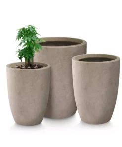 KANTE 22.4", 20.4" and 18.1"H Round Weathered Finish Concrete Planters Set of 3, Outdoor Indoor w/Drainage Hole & Rubber Plug