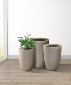 KANTE 22.4", 20.4" and 18.1"H Round Weathered Finish Concrete Planters Set of 3, Outdoor Indoor w/Drainage Hole & Rubber Plug -Vigoro sales Store weathered concrete kante plant pots rc0153bcd c80021 2 fa 1000