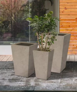 KANTE 24.4", 18" &15.7"H Weathered Finish Concrete Tall Planter Set of 3, Large Outdoor Indoor w/ Drainage Hole & Rubber Plug -Vigoro sales Store weathered concrete kante plant pots rf2015017cde c80021 2 44 1000