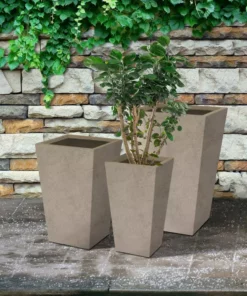 KANTE 24.4", 18" &15.7"H Weathered Finish Concrete Tall Planter Set of 3, Large Outdoor Indoor w/ Drainage Hole & Rubber Plug -Vigoro sales Store weathered concrete kante plant pots rf2015017cde c80021 2 76 1000