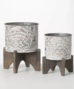 SULLIVANS White and Gray Flourish Metal Planter (Set of 2)