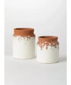 SULLIVANS White Ceramic Speckled Container (Set of 2) -Vigoro sales Store white sullivans plant pots cm2936 1f 1000