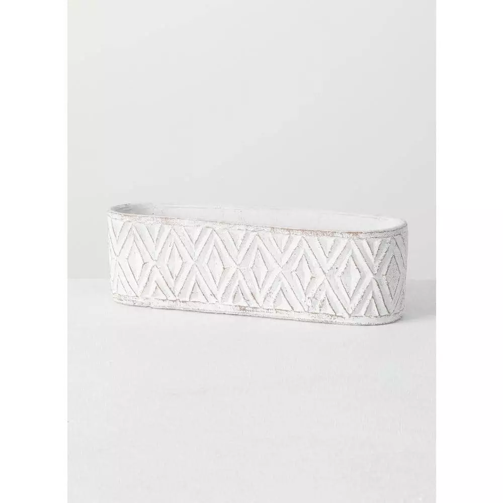 SULLIVANS White Diamond Pattern Cement Double Planter 3 SULLIVANS White Diamond Pattern Cement Double Planter