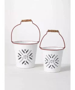 SULLIVANS White Joy Snowflake Metal Bucket (Set of 2)