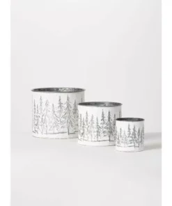 SULLIVANS White Weathered Metal Tree Planters - Set of 3