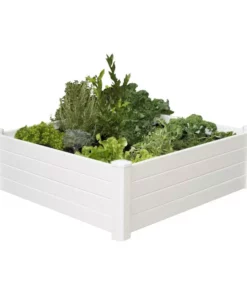 Vigoro 4 ft. x 4 ft. x 15 in. White Vinyl Raised Garden Bed