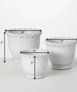 SULLIVANS Whitewashed Scalloped Edge Cement Pot - Set of 3 -Vigoro sales Store whitewashed sullivans plant pots cmt1211 1f 1000