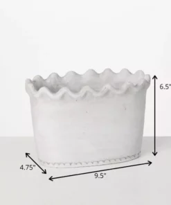 SULLIVANS White Scalloped Edge Cement Garden Pot -Vigoro sales Store whitewashed sullivans plant pots cmt1215 1f 1000